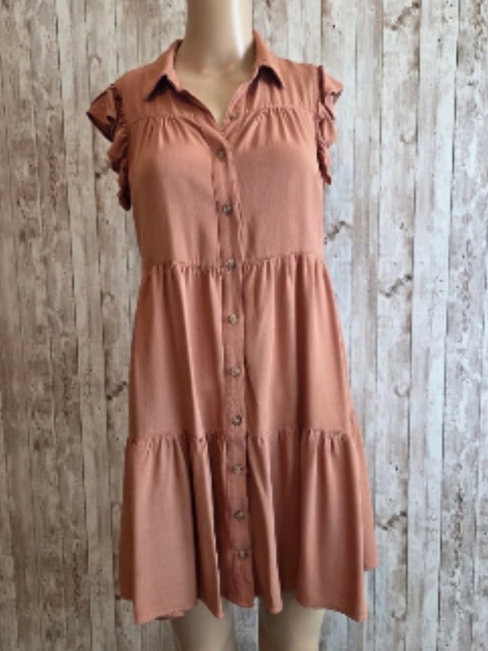 Lucky Brand Rust Tiered Half Button-Front Mini Dress Size Medium